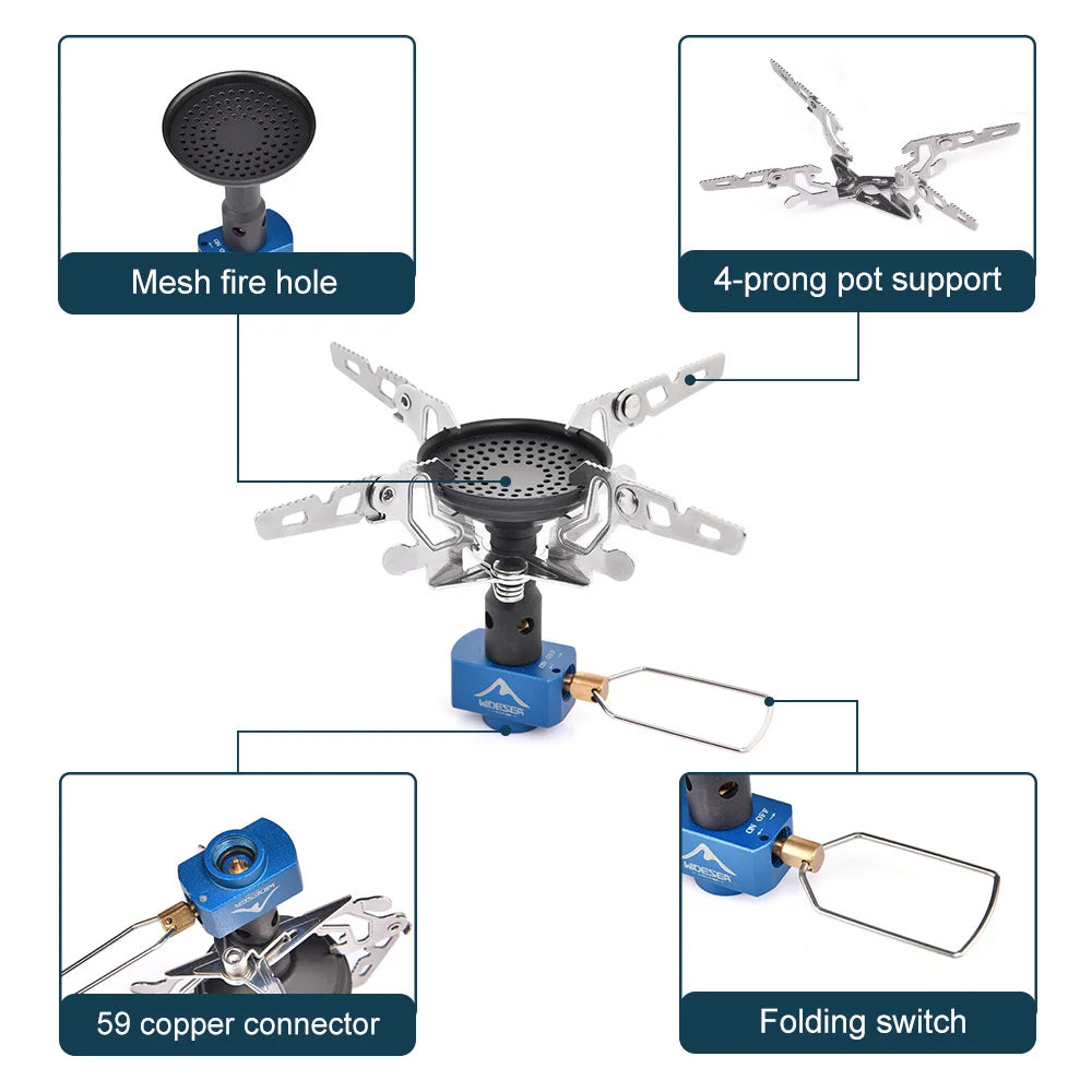 Widesea Portable Camping Gas Stove 3300W Ultralight 92g Aluminum Alloy Backpacking Stove with Carry Bag for Outdoor Cooking Hiki