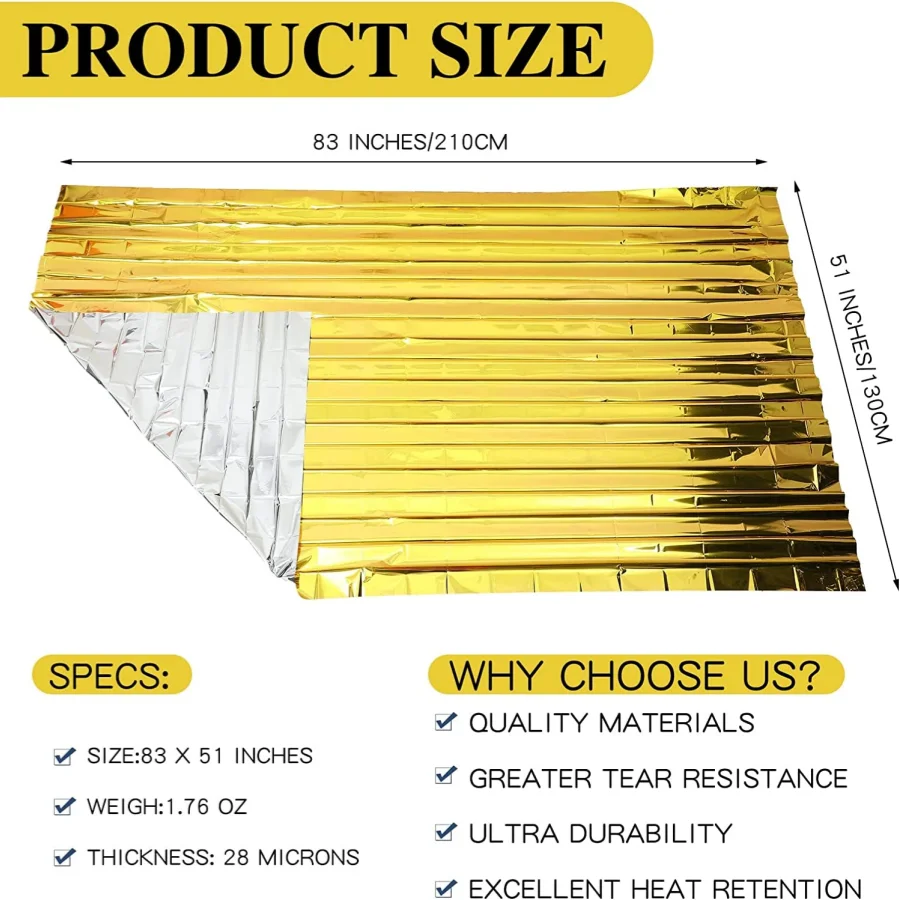 160*210cm Emergency Blanket Waterproof Keep Warm Blanket Camping Survival Tool Life Saving First Aid Insulation Tools  Gold