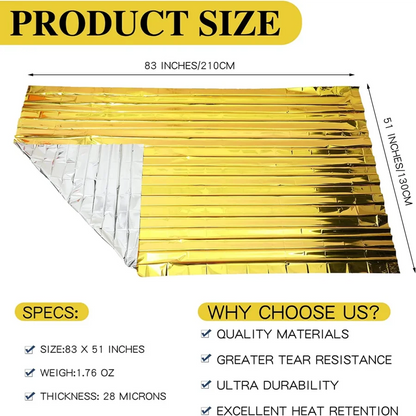 160*210cm Emergency Blanket Waterproof Keep Warm Blanket Camping Survival Tool Life Saving First Aid Insulation Tools  Gold