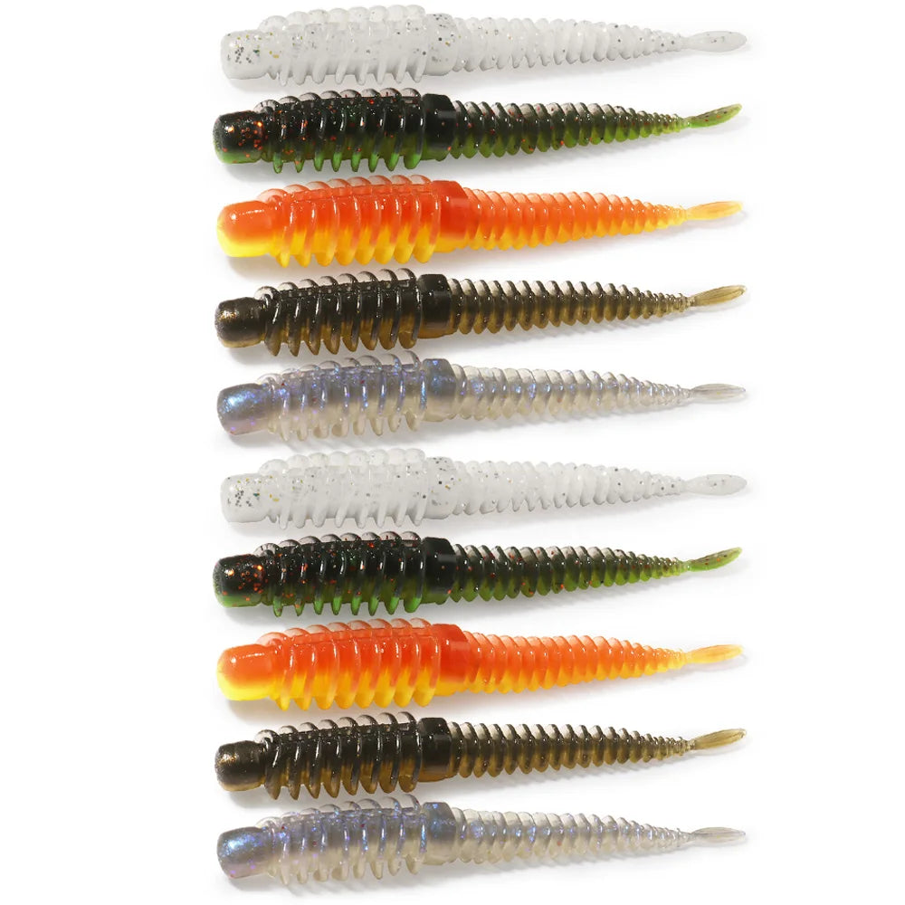 10PCS Soft Lures 6.5cm 7.5cm 8.5cm Thread TPE Worm Jig Hook Carp Fishing Tackle Pesca Swimbait Gear Fishy Flavor Kit Bait