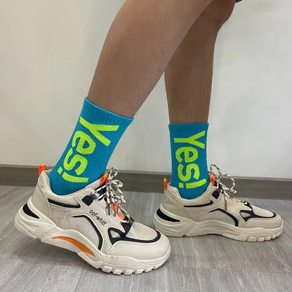 CHUANGERM Men Women Yes Mid Crew Socks Cycling Hiking Skateboarding Sports Street Fashion Breathable Sock
