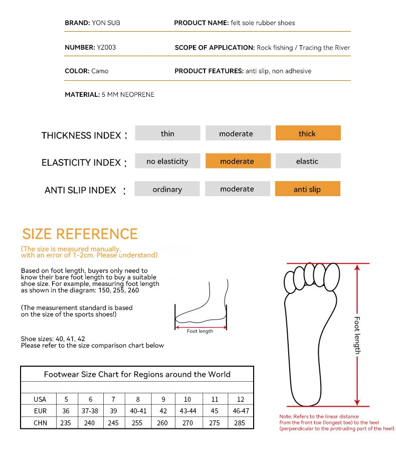 5mm Neoprene Felt Sole Wading Shoes