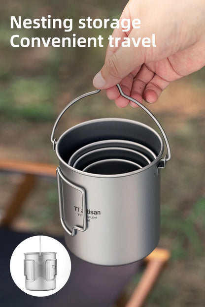 Tiartisan Titanium 750ml Foldable Coffee Mug Tea Cup With Lid Outdoor Camping Hiking Ultralight Portable Hanging Boiling Pot