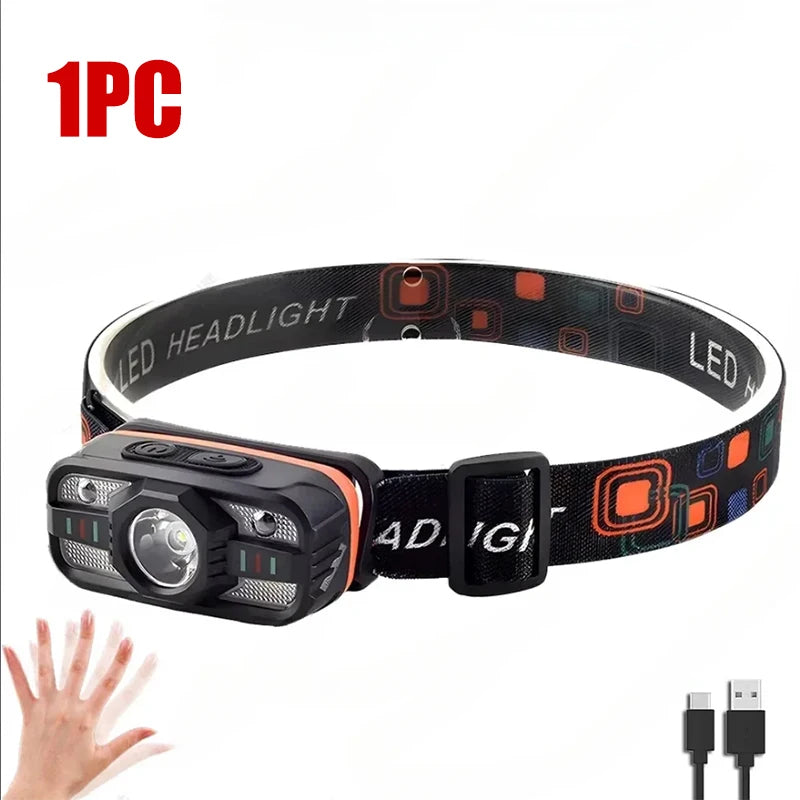 6 Lighting Modes USB Rechargeable LED Headlamp Portable Light with Built in Battery Fishing Head Torch Outdoor Camping Lantern