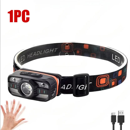 6 Lighting Modes USB Rechargeable LED Headlamp Portable Light with Built in Battery Fishing Head Torch Outdoor Camping Lantern
