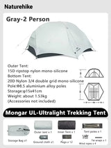 Naturehike Mongar UL Tent 1 2 Person Camping Outdoor Ultralight Tent Travel Backpacking 15D Waterproof Shelter Tent Hiking