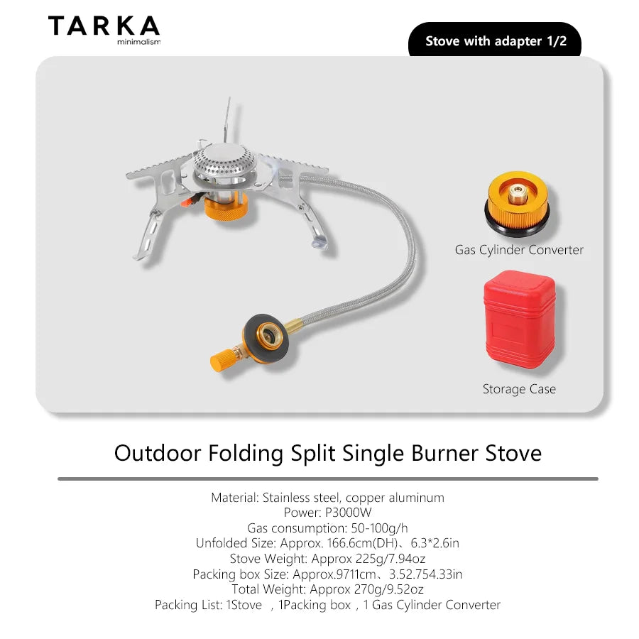 TARKA Backpacking Gas Burner Camping Stove with Adapter, Small Size Strong FireFire Heater with Storage Box, Camping Supplies