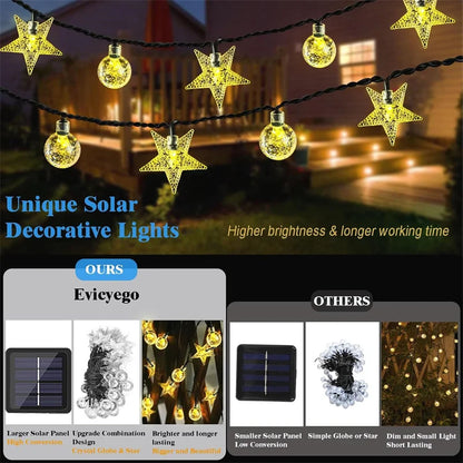Solar LED String Lights Outdoor Camping Decor Crystal Ball and Stars String Lights 8 Modes Solar Lamp for Halloween Christmas