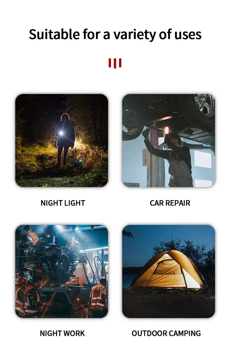 Portable USB Rechargeable Work Light Magnetic COB LED Flashlight Hanging Lamp with Built-in Battery Camping Torch
