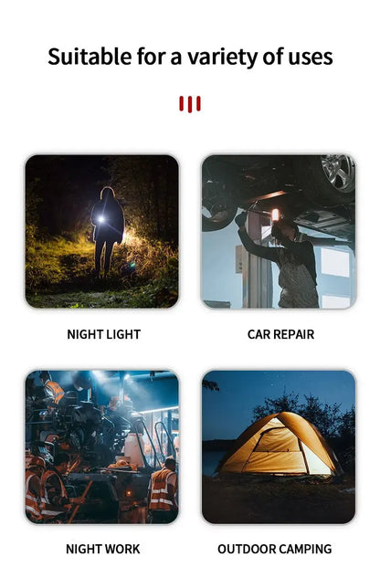 Portable USB Rechargeable Work Light Magnetic COB LED Flashlight Hanging Lamp with Built-in Battery Camping Torch