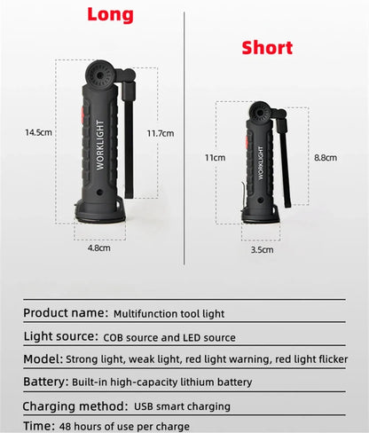 COB LED Folding Flashlight Portable Magnetic Work Light Lantern USB Rechargeable Emergency Repair Camping Torch Lamp With Hook