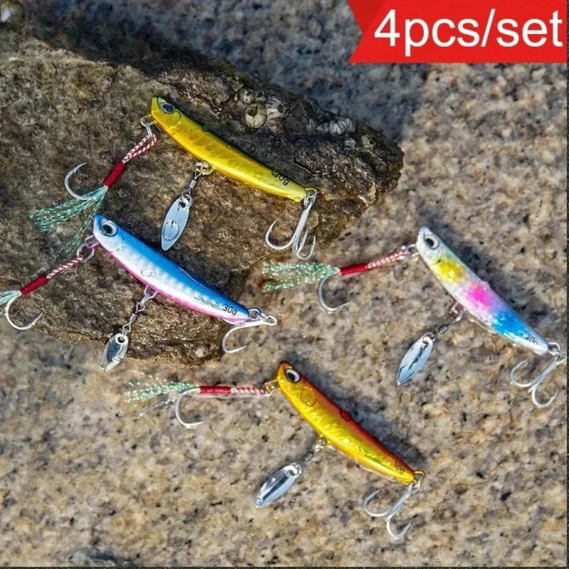 5.8cm 30g Saltwater Vertical Speed Jigs 4Pcs Set Metal Spoon Fishing Lures Equipped with Assist Hooks