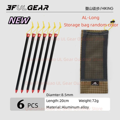 3F UL Gear 15.5cm/20cm Outdoor Ultralight Aluminum Alloy Stakes Camping Carbon Fiber Guy Line Canopy Rope Nails Tent Accessories