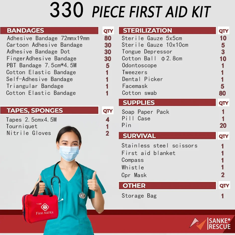 First Aid Kit 26-330 Piece All-Purpose Tactical  Emergency Kit In The Car Military Acessories Survival Kits Camping Medical Bag