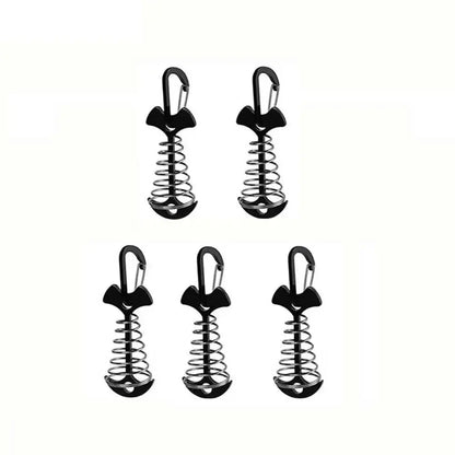 5pcs Fish Bone Shaped Tent Pegs with Rope Buckles Camping Deck Floor Nails Spring Design Outdoor Adventure Essential Accessories