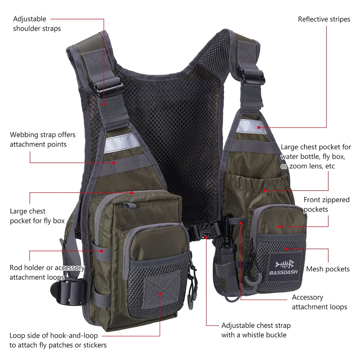 Bassdash FV08 Ultralight Fly Fishing Vest Pack