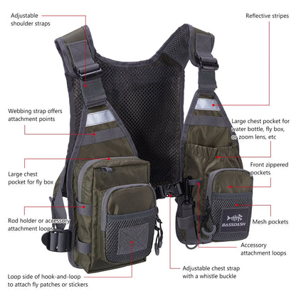 Bassdash FV08 Ultralight Fly Fishing Vest Pack