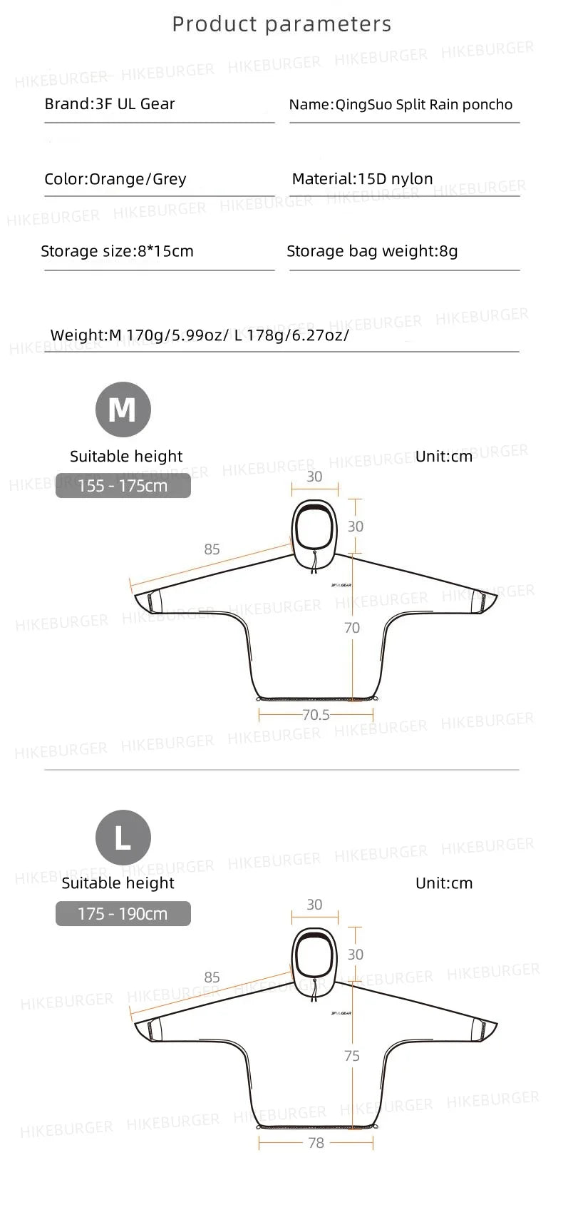3F UL GEAR QingSuo Spilt Rain Poncho Outdoor Ultralight Sleeve Rain Coats 15D Nylon Waterproof Hiking Cycling Mountaineering