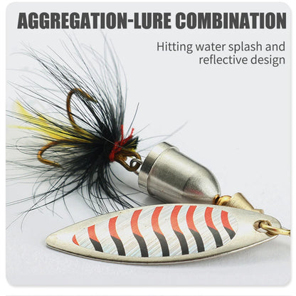 5pcs Fishing Lure Spinner Bait, Bass Trout Salmon Hard Metal Spinner Baits Kit with Tackle Boxes
