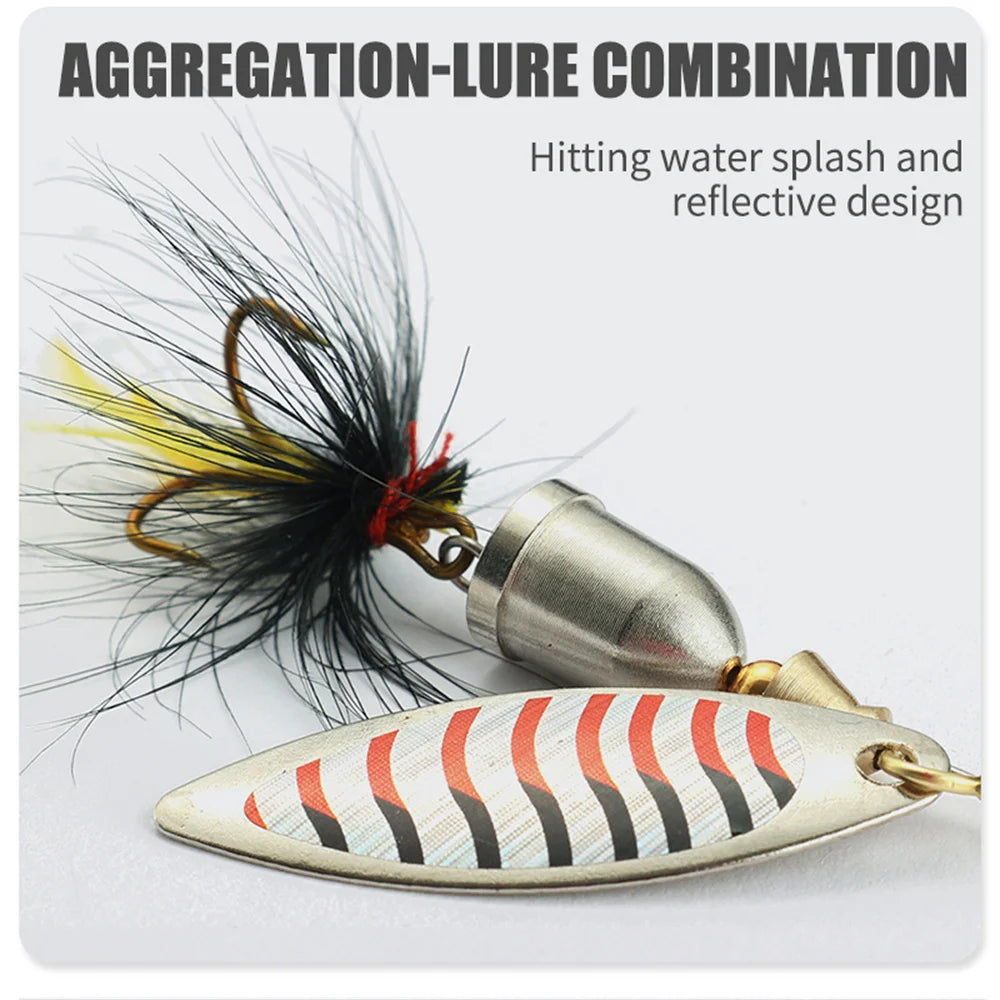 5pcs Fishing Lure Spinner Bait, Bass Trout Salmon Hard Metal Spinner Baits Kit with Tackle Boxes