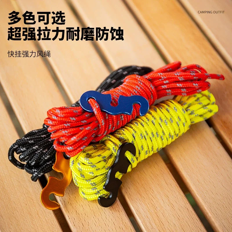 4 Outdoor Tent Ropes, Reflective Ropes Canopy Ropes Reinforced Windproof Ropes with Buckles To Ensure Safety Camping Accessories
