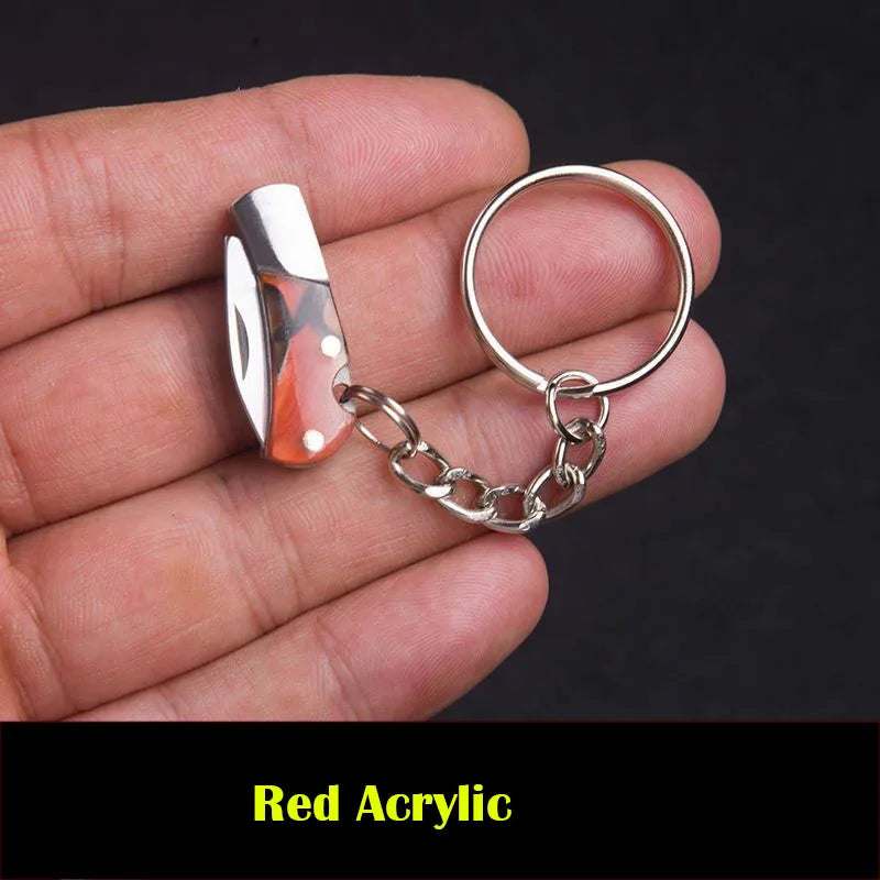 5cm Acrylic Mini Folding Knife Pendant Brass Wood Keychains Sharp Small Blade Portable Hanging Outdoor Camping Unboxing Knife