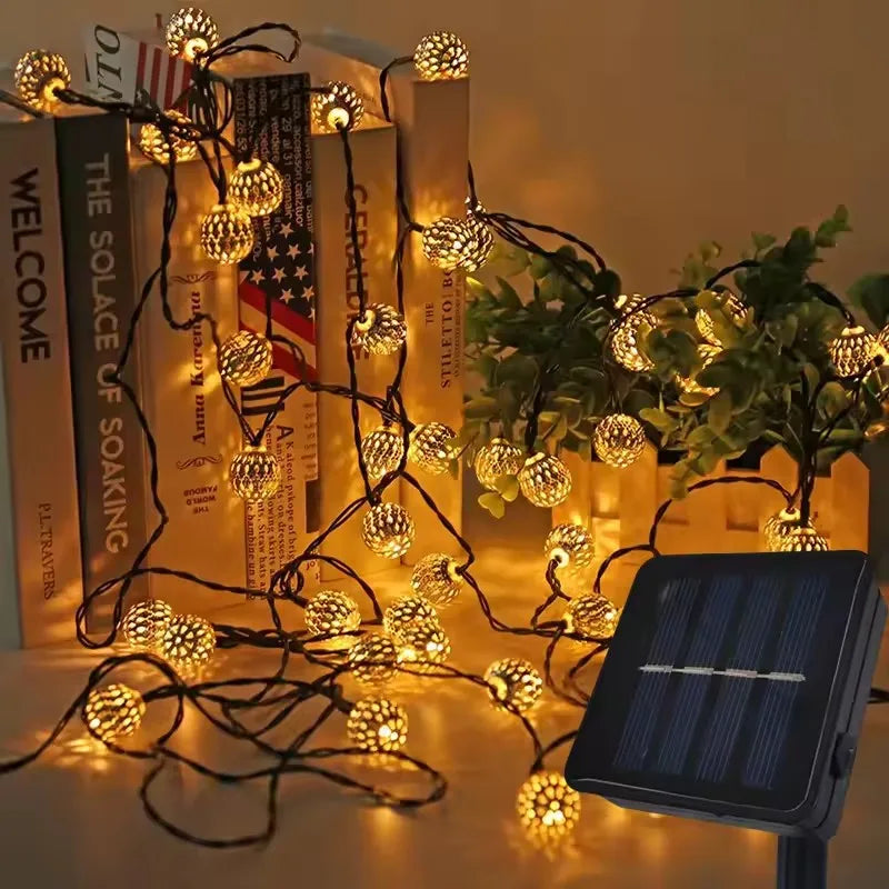 1Pcs Moroccan Ball Solar String Lights 20/30/50 LED Outdoor String Light for Bedroom Garden Wedding Holiday Party Festival Decor