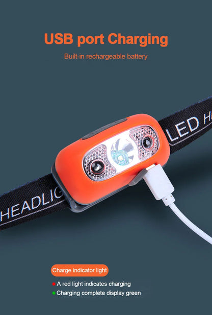 Sensor Headlamps Mini LED Night Fishing Powerful Torch Head Lamp USB Rechargeable Super Bright Adjustable Angle Headlight