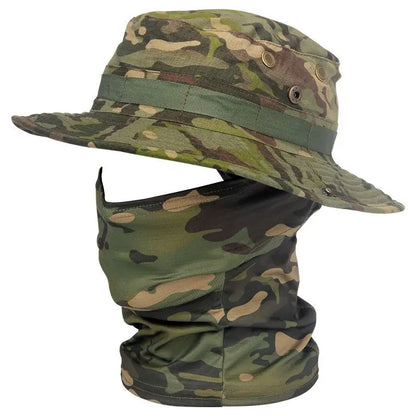 Women Men Hiking Fishing Boonie Hat Outdoor Sport Sun UV Protection Neck Face Camouflage Adjustable Bucket Caps and Mask