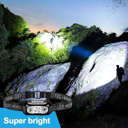 HOMEFISH Super Bright LED Headlamp  Rechargeable Sensor Headlight Waterproof Flashlight for Camping Hiking Fishing Emergenc