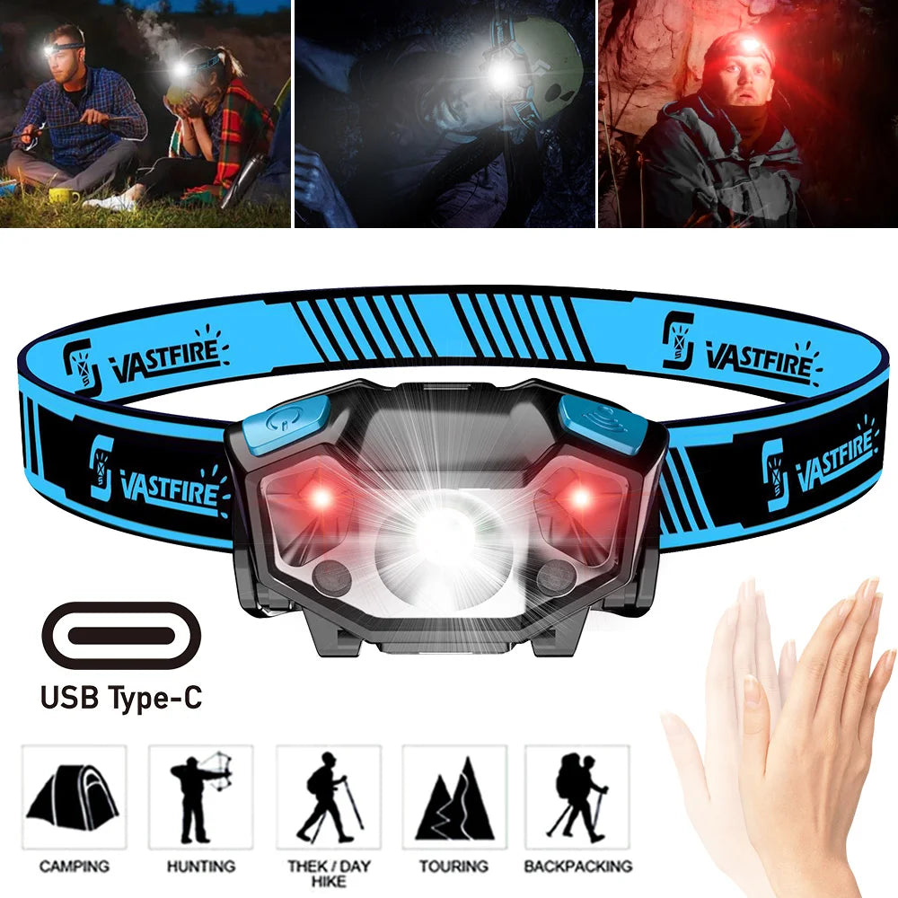 Induction Headlamp COB+LED Head Flashlight Built in Battery USB Rechargeable Outdoor Waterproof Camping Fishing Work Lantern ﻿