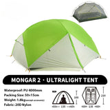2 - Person Ultralight Backpacking Tent: Mongar UL 2 with 20D Waterproof Fabric,Ideal for Hiking, Survival,and Camping Adventures