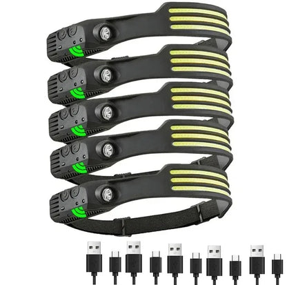 Powerful COB LED Induction Headlamp Built-in Battery USB Rechargeable Head Flashlight Outdoor Camping Fishing Riding Headlight