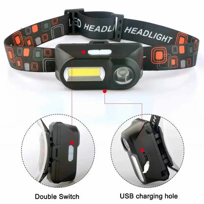 Powerful COB+LED Headlamp 1500LM USB Rechargeable Headlight Waterproof Head Lamp Bright Head Flashlight for Camping Cycling