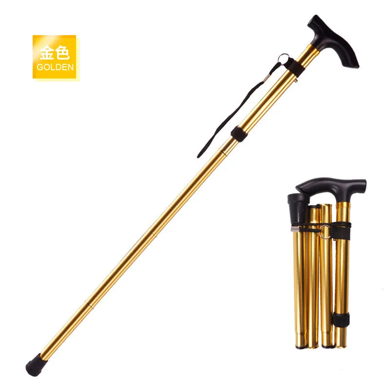 Multifunction Walking Stick Trekking Poles Telescopic Fold Crutches Hiking Stick Crutch Elderly Metal Stick Walking Cane Outdoor
