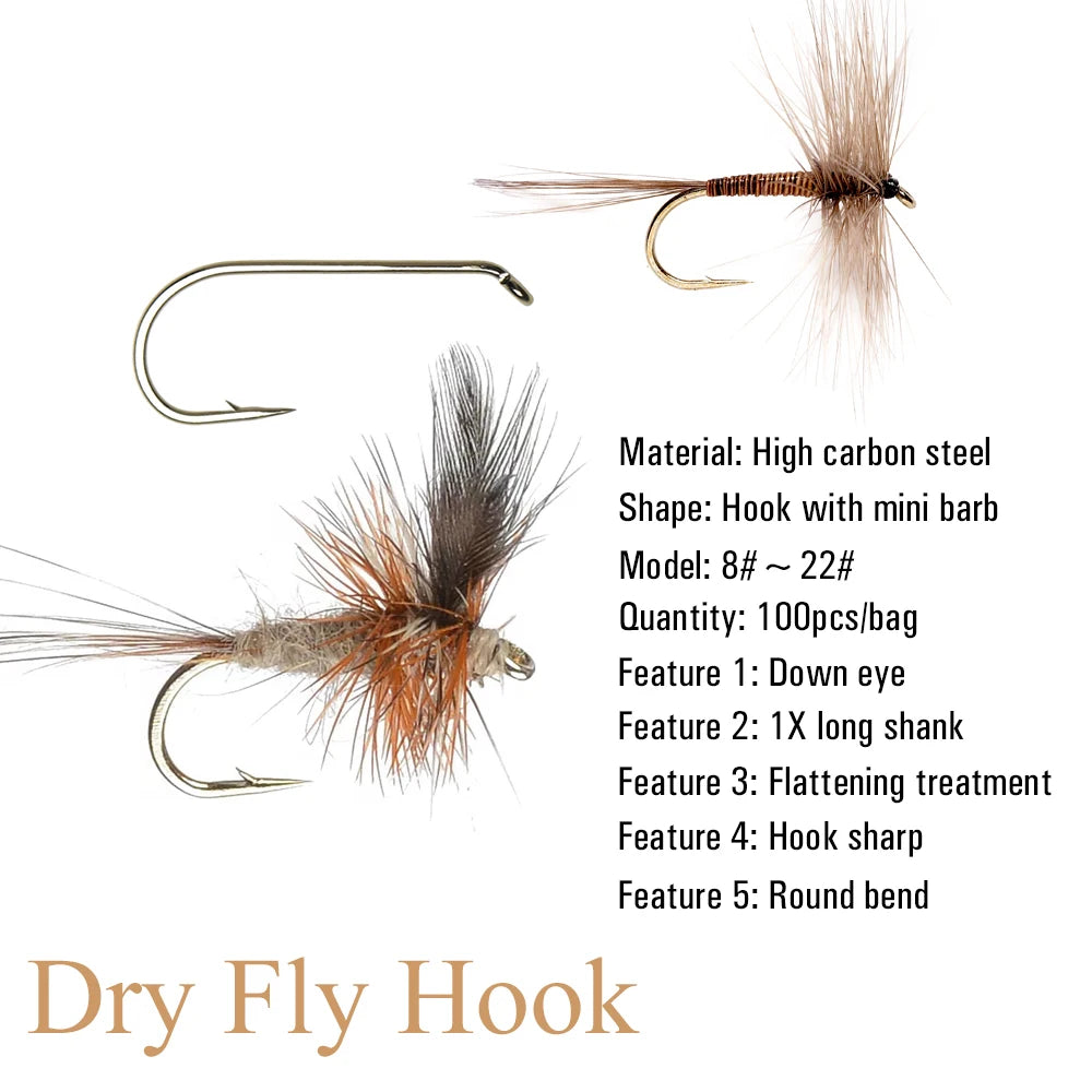 Vtwins 1X Long Shank Fly Tying Hooks (100 Pack)