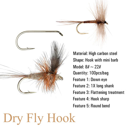 Vtwins 1X Long Shank Fly Tying Hooks (100 Pack)