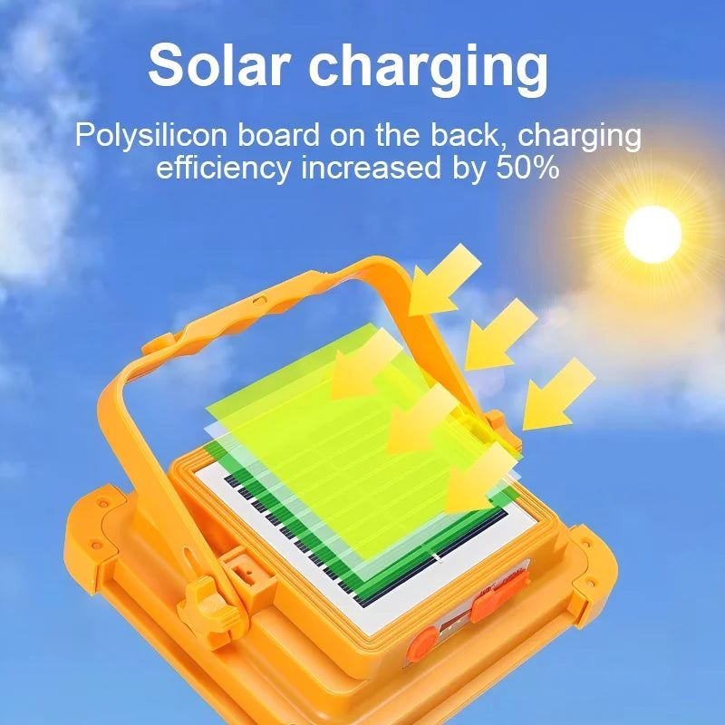 Portable Solar Flood Light LED Lantern Rechargeable Camping Lamp USB Charging Power Bank IP66 Waterproof Outdoor Tent Light