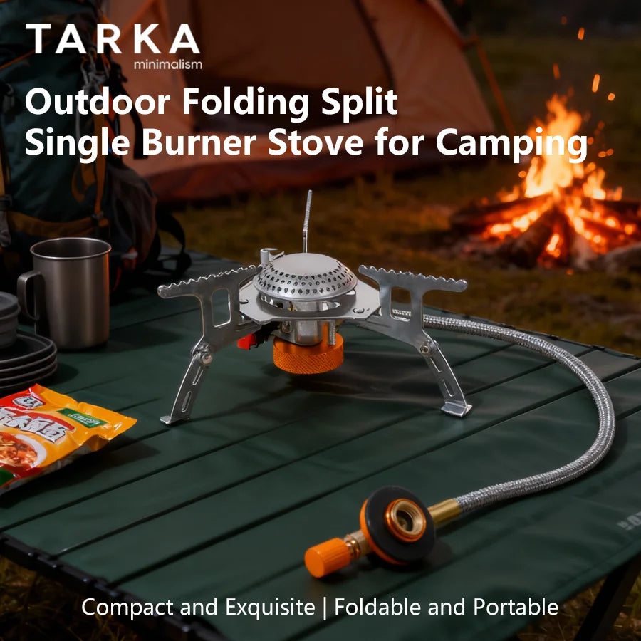 TARKA Backpacking Gas Burner Camping Stove with Adapter, Small Size Strong FireFire Heater with Storage Box, Camping Supplies