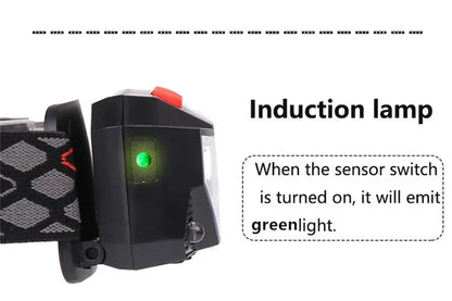 Rechargeable LED Headlamp Sensor Headlight With COB and LED Beads 8 Lighting Modes White and Red Light Fishing Light