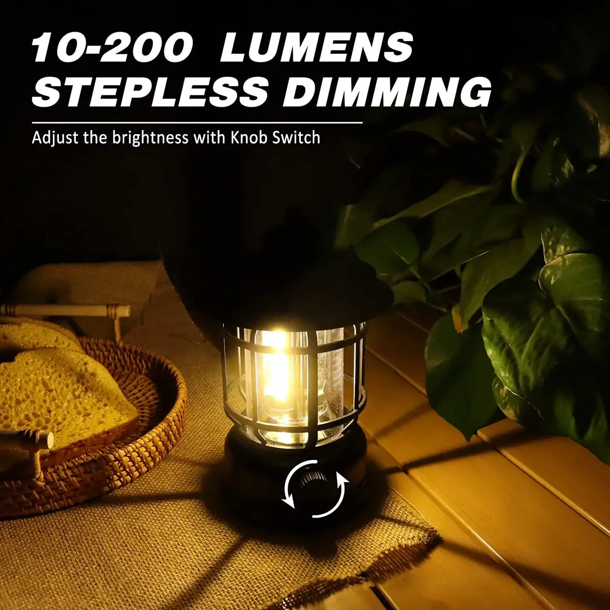 Rechargeable COB Camping Lantern – Stepless Dimming, Waterproof