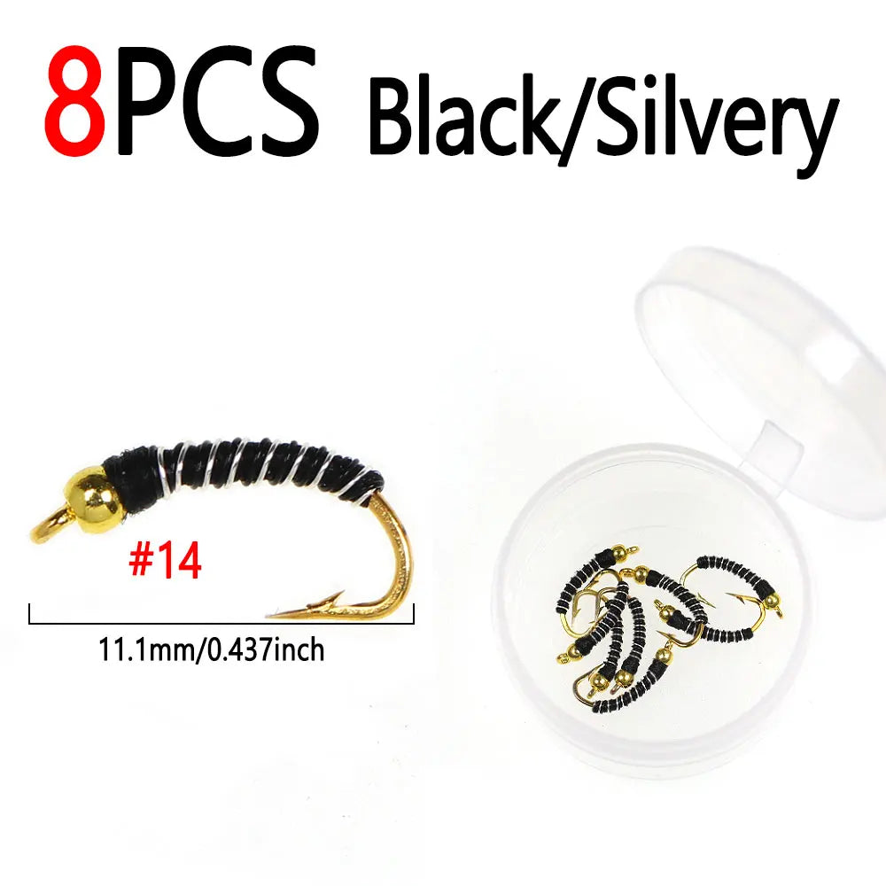 Bimoo Beadhead Chironomid Midge Flies (8 Pack)