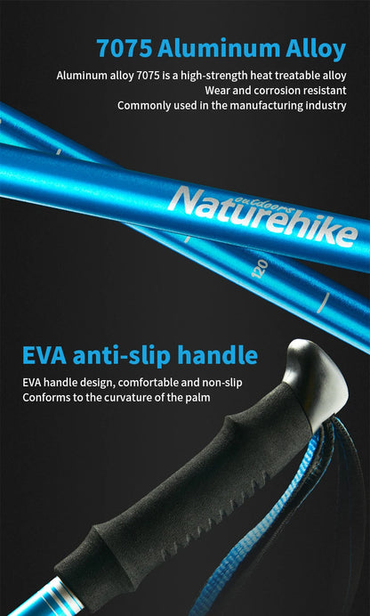 Naturehike 2026 New Trekking Poles Ultralight Folding 1Pcs Walking Cane High Load Aluminum Hiking Walking Telescopic Stick
