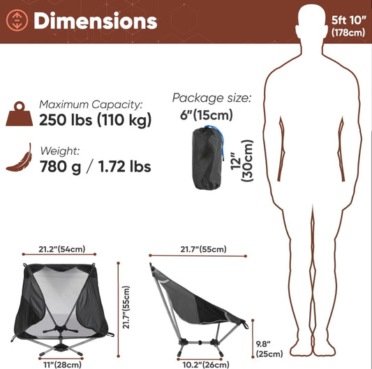 WESTTUNE 780g Ultralight Camping Chair Aluminum Alloy Lightweight Outdoor Folding Chair Moon Chair for Backpacking Hiking Travel