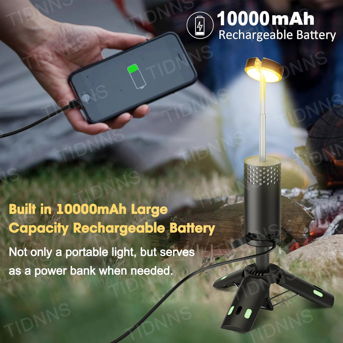10000mAh Camping Light USB Rechargeable LED Emergency Lamp Outdoor Portable Lanterns with Magnetic Flashlight for BBQ Tents