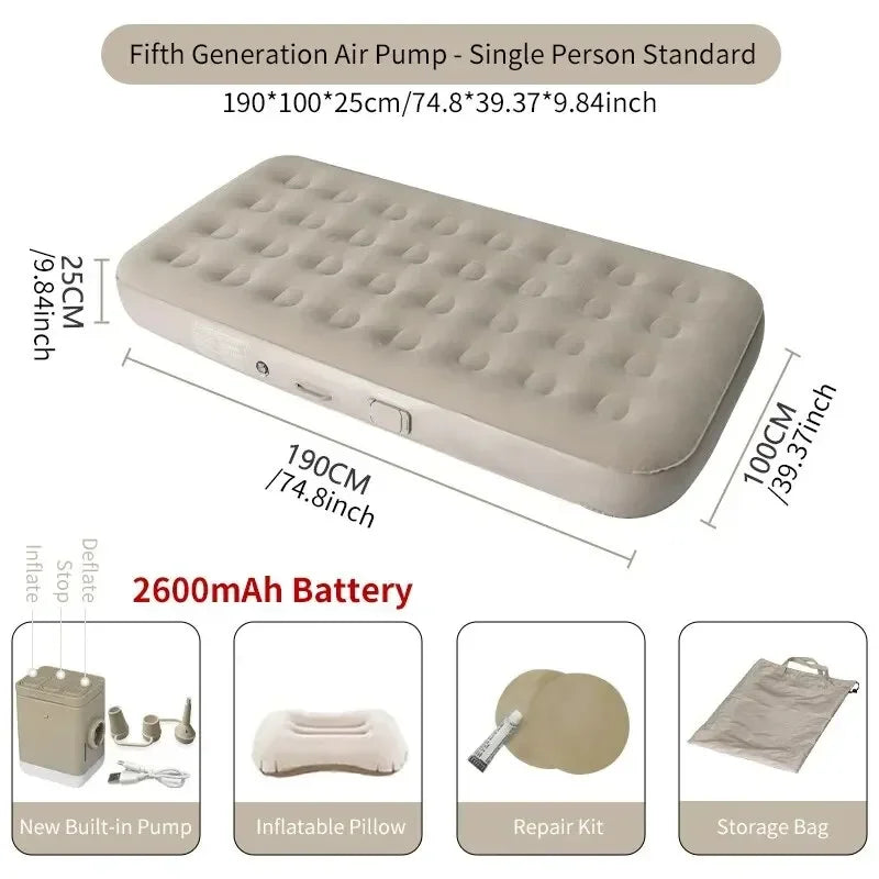New Air Mattress Built-in Pump Self-inflating Mat Cushion Outdoor Tent Inflatable Bed Double sleeping Pad For Camping or Indoor