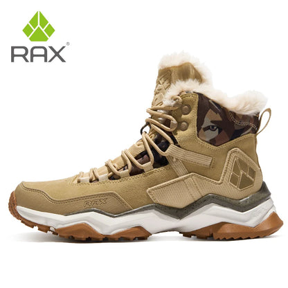 RAX Hiking Boots Men Waterproof Winter Snow Boots Fur lining Lightweight Trekking Shoes Warm Outdoor Sneakers Mountain Boots Men