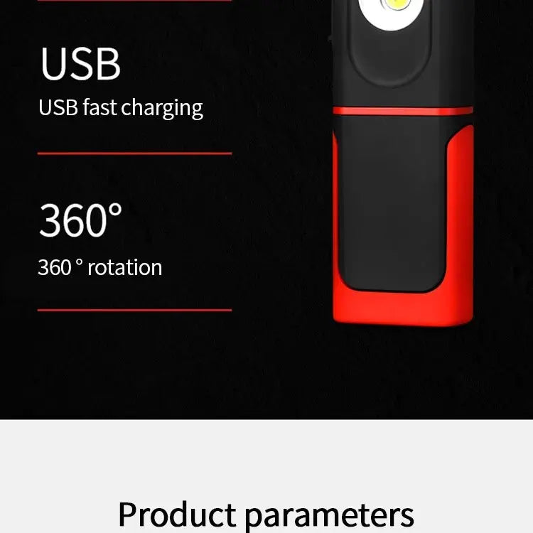 Portable USB Rechargeable Work Light Magnetic COB LED Flashlight Hanging Lamp with Built-in Battery Camping Torch