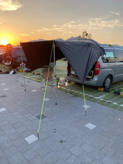 Bat Shape Car Side Awning Black Coating Tarp 2x3 Outdoor Waterproof Camping Black Coated Car Rear Shelter Tent for SUV Van