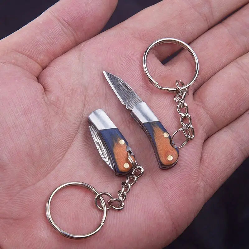 5cm Acrylic Mini Folding Knife Pendant Brass Wood Keychains Sharp Small Blade Portable Hanging Outdoor Camping Unboxing Knife